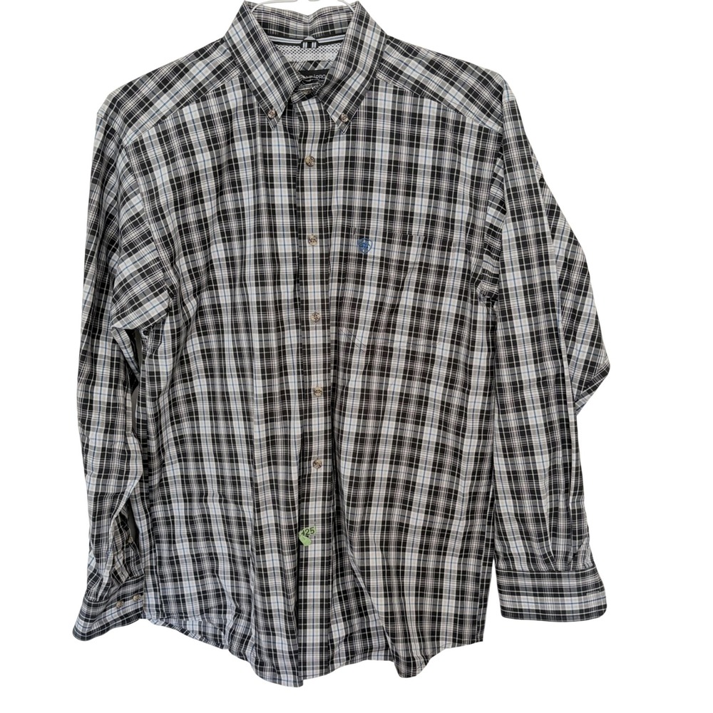 Ariat Pro Series Plaid Button Up Shirt Mens M Western Workwear Cowboy Black Blue